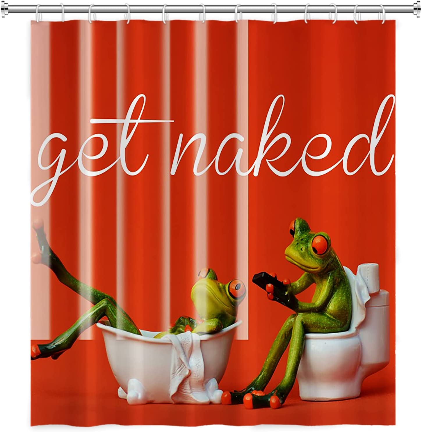 Funny Words Shower Curtain, Get Naked Words Cute Frogs Taking Shower in