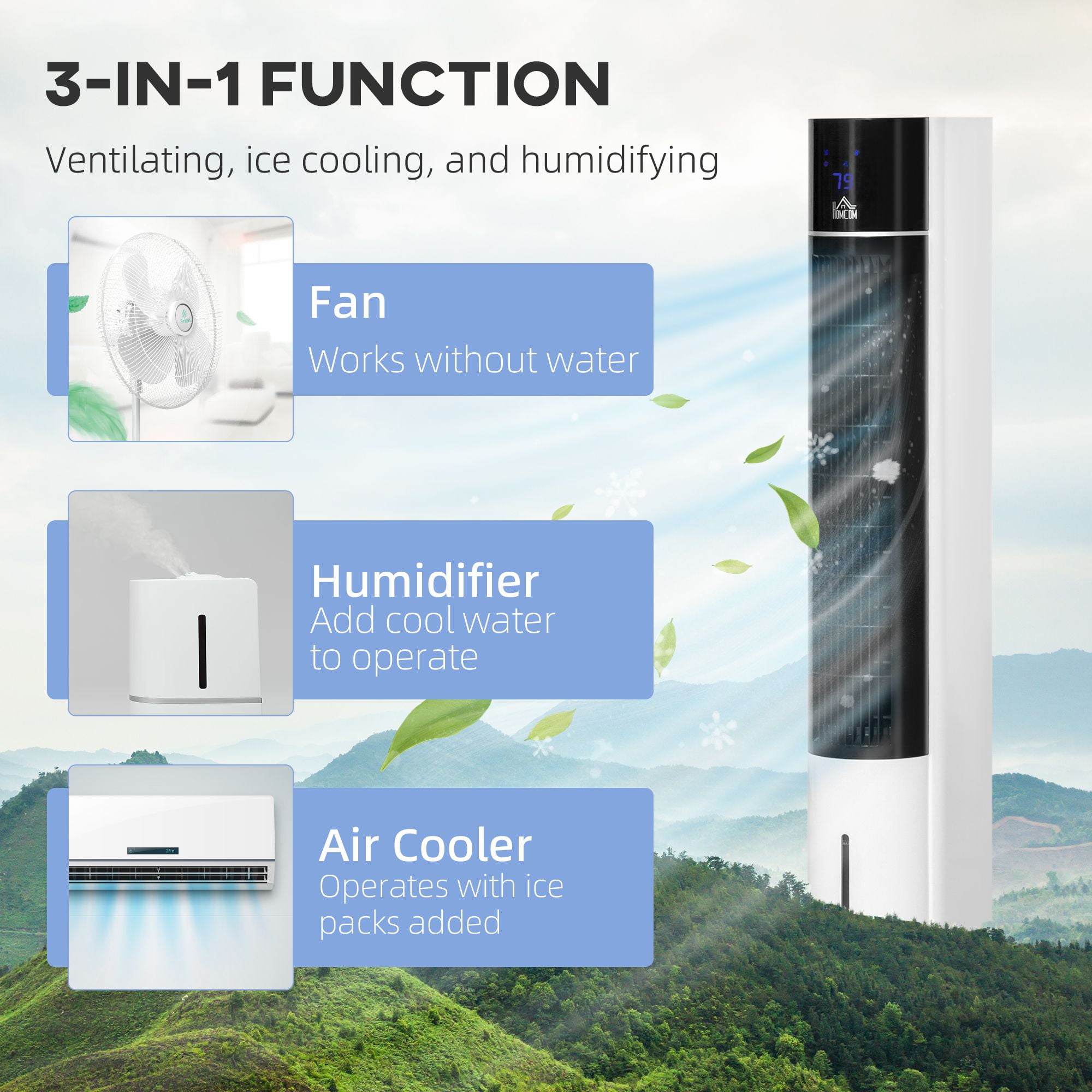 Dranite 3-in-1 Evaporative Cooler Fan, 41" Portable AC Unit with LED Display, 12H Timer