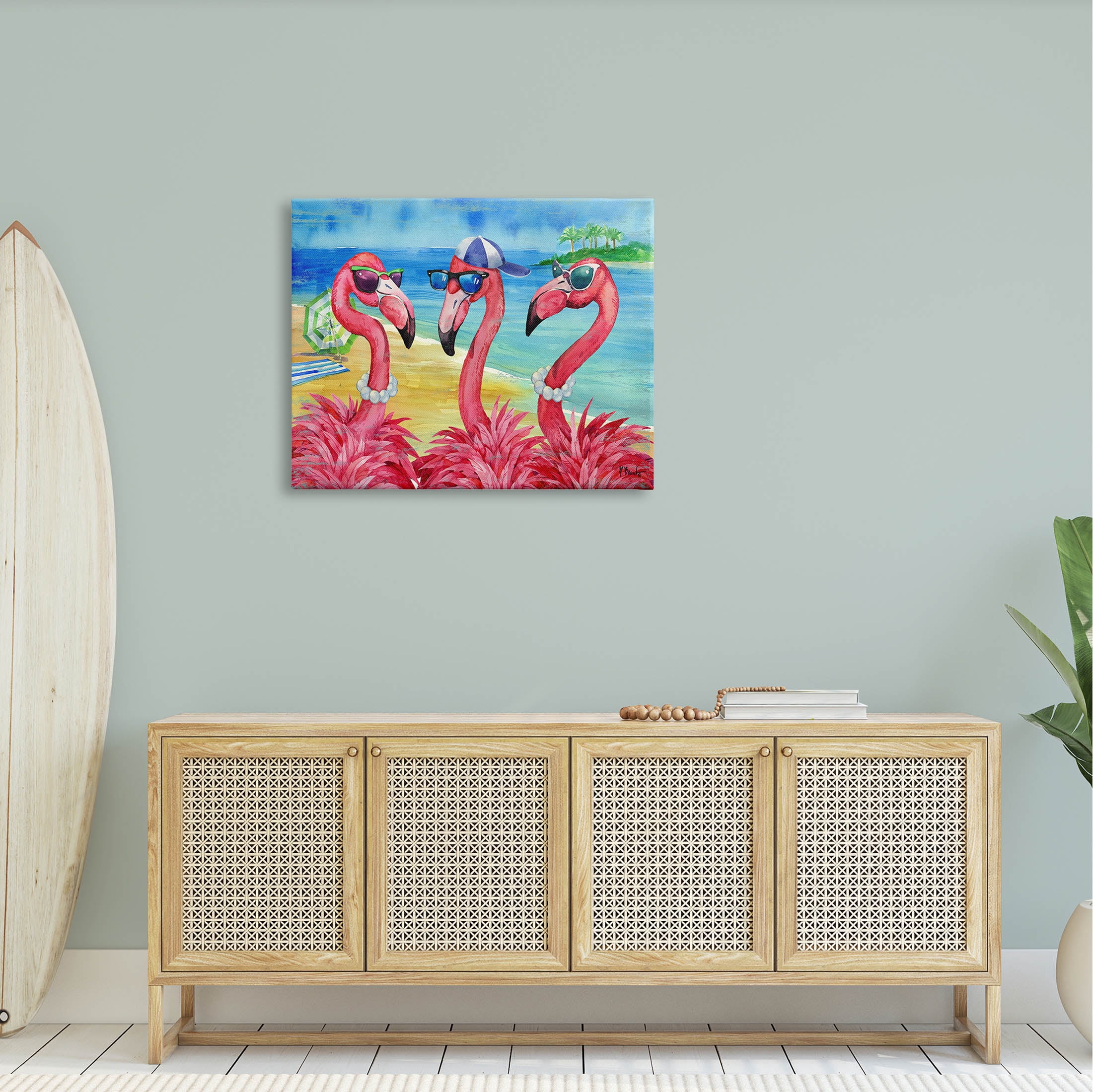 Stupell Industries Flamingo Friends Tropical Island Coast Graphic Art Gallery Wrapped Canvas Print Wall Art, Design by Paul Brent