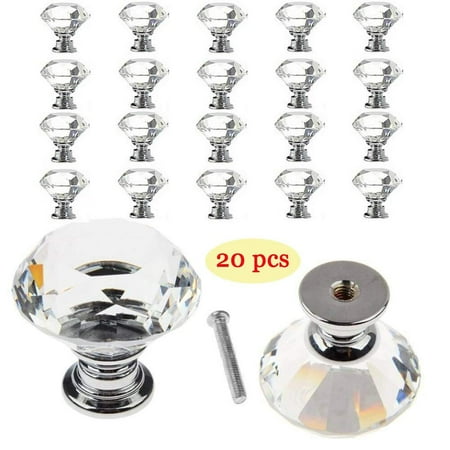 Decorative Drawer Pulls Yosoo 20 pcs 30mm Diamond Glass Decorative Cabinet Dresser Knobs Set,Mini Cupboard Handles Pack,Faceted Crystal Drawer Pulls Bulk Kit for Furniture Bathroom Kitchen Desk ()