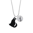 thumbnail image 2 of Delight Jewelry Acrylic Sitting Black Cat with Crystal Eyes Silvertone Script Initial Disc - J - Charm Necklace, 20"+3", 2 of 4