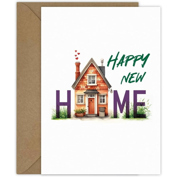 Happy New Home Card with Charming House Design – Envelope Included, Blank Inside – Perfect Gift for Housewarming Celebrations