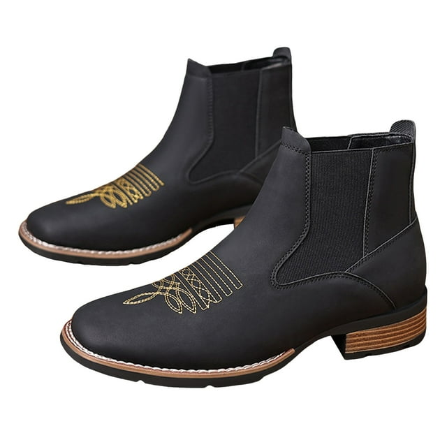 Leozcaa Ankle Booties Classic Side Zipper Chelsea Boots for Men Leather Pointed Toe Slip On Dress Mid-Calf