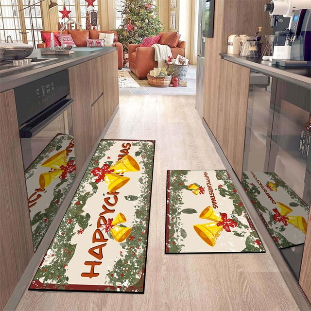 Teissuly 2 Pcs Christmas Kitchen Rugs And Mats For Floor Non-Slip Backing Mat Merry Christmas Kitchen Decor Ant Fatigue Kitchen Rug Sets With Runner Xmas Decor Teissuly WER202311273795