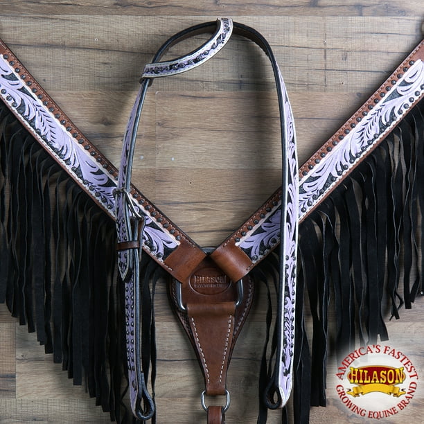 Horse Western Headstall Breast Collar Set American Leather Purple