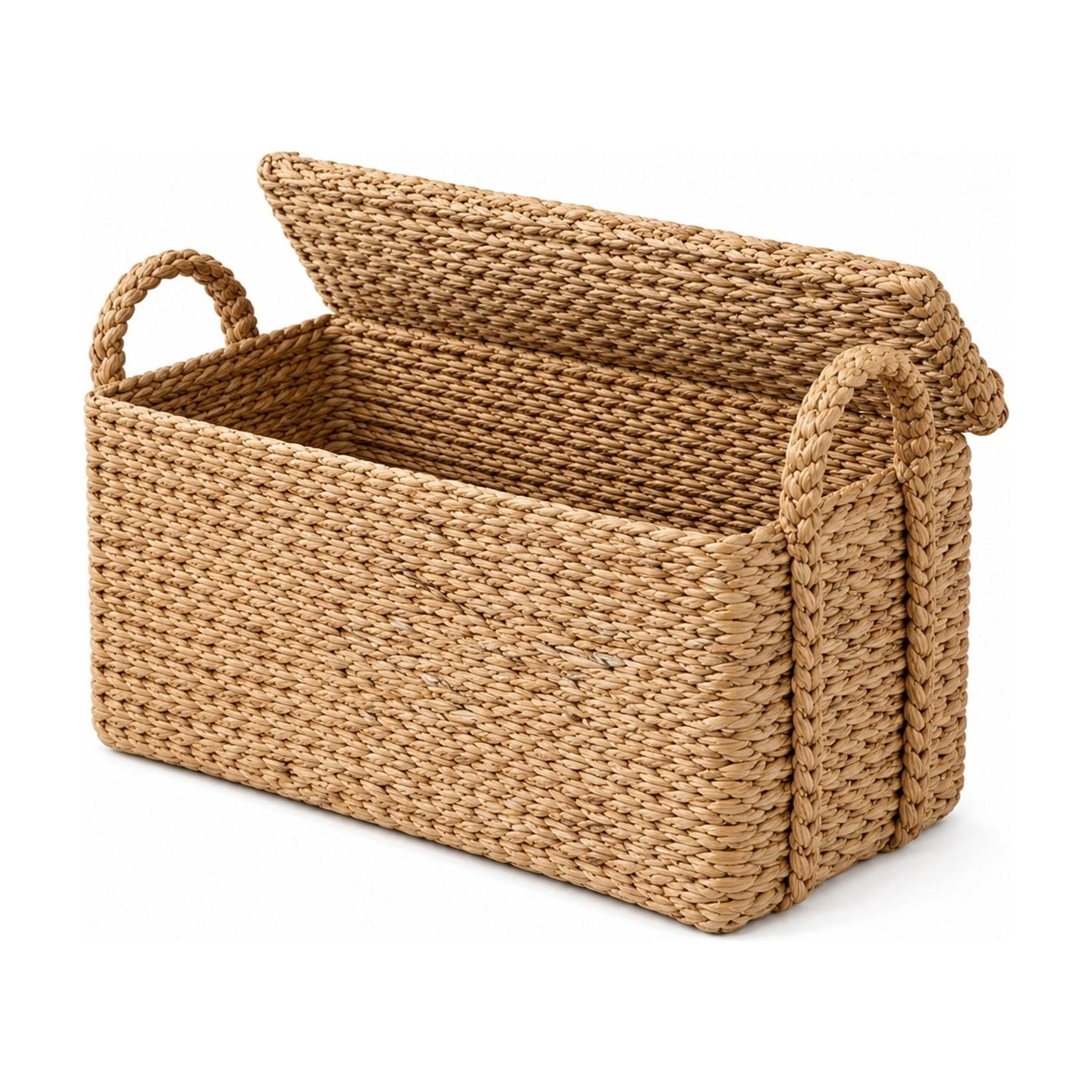 DecMode 13" x 19" Brown Seagrass Handmade Woven Storage Basket with Braided Handles, 1-Piece