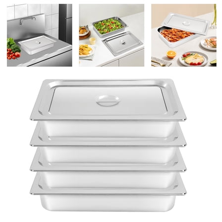 4 PCS 4" Deep Full Size Stainless Steel Steam Table Pans Hotel Food Prep Pans