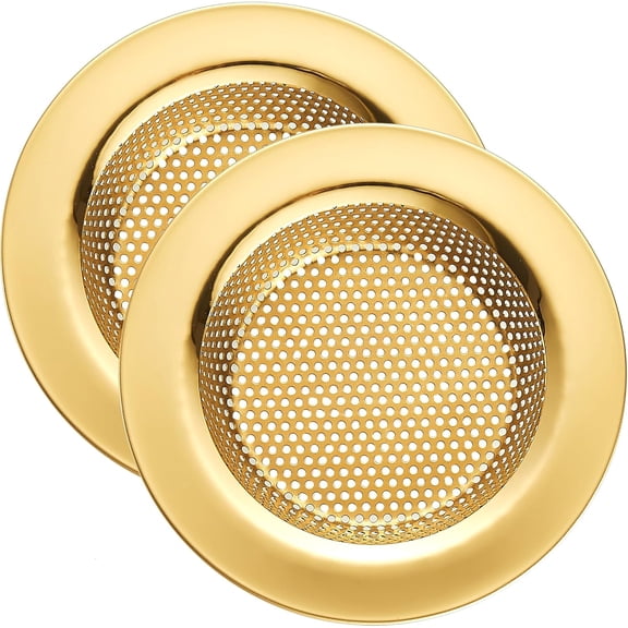 Kitchen Sink Strainer Stainless Steel, Kitchen Sink Drain Strainer, Gold Sink Strainers for Kitchen Sinks with Large Wide Rim 4.5" Diameter (2 PCS)