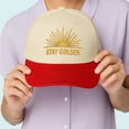 thumbnail image 4 of Stay Golden Embroidered Trucker Hat, Retro Style Sun Graphic Baseball Cap for Women and Men, Adjustable Snapback for Outdoor Adventures and Casual Outfits, 4 of 5