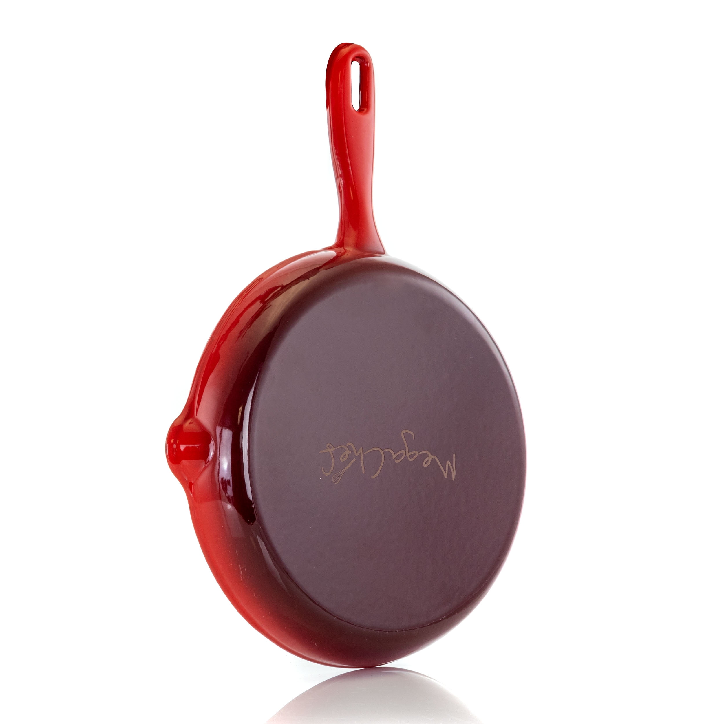 MegaChef Round 10.25 Inch Enameled Cast Iron Skillet in Red