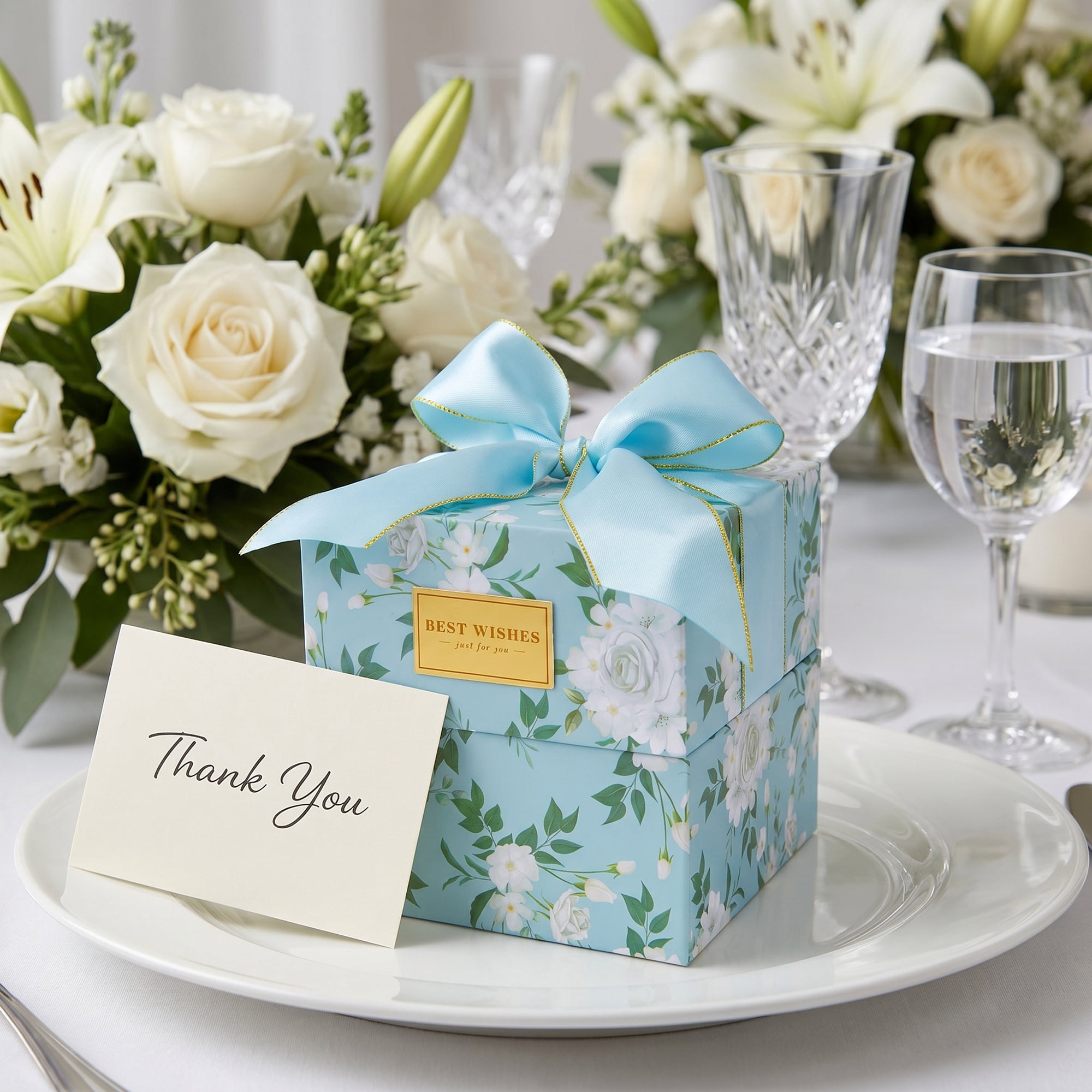 Unique Bargains 2Pcs Floral Ribbon Multifunctional Gift Box Blue 4.7" x 4.7" x 4.7"