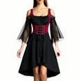 thumbnail image 5 of Enjoytime Gothic Dresses for Women Patchwork Flare Long Sleeve Lace Up Midi Dresses Cold Shoulder Vintage Elegant Medieval Dress Red XL, 5 of 7