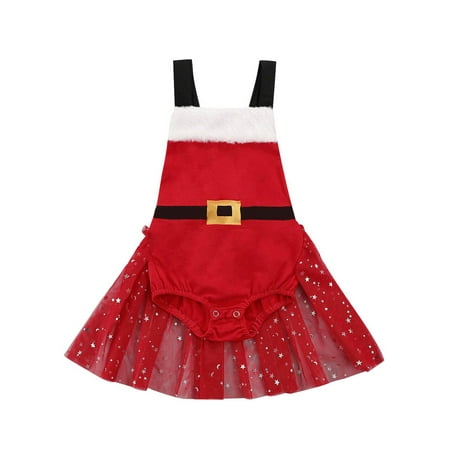 

Sunisery Newborn Infant Baby Girls Christmas Romper Dress Sleeveless Jumpsuit Outfits Sunsuit Xmas Clothes Red 12-18 Months