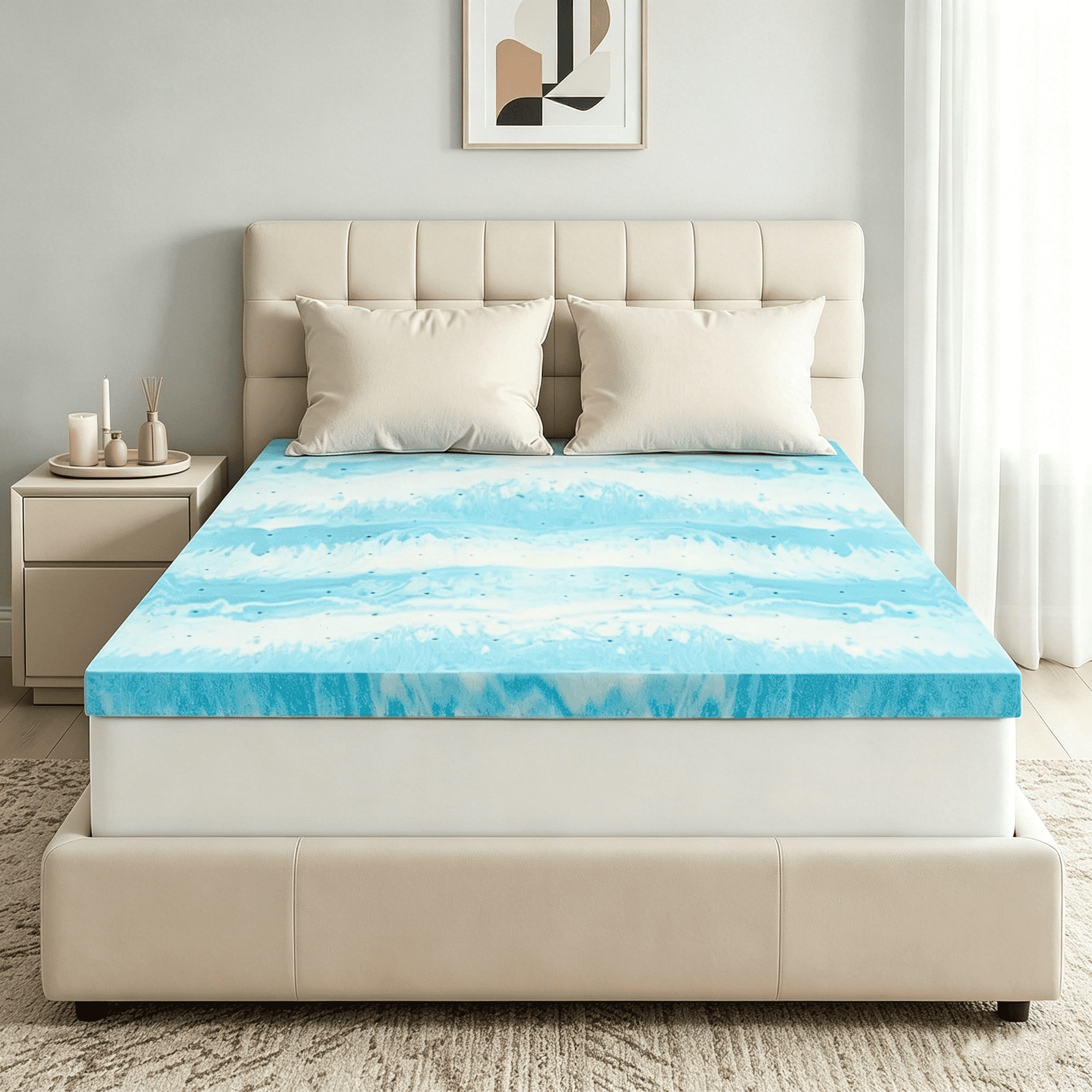 Beddle Gel Memory Foam Mattress Topper, Full Size, 2 inch, for Pressure Relief