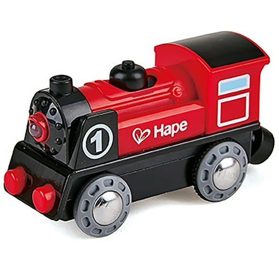 Hape: Battery Powered Engine No.1 - Red-White-Black - Wooden Light & Sound Train Toy, Forward/Reverse, Compatible w/ Most Wooden Railway Sets, Kids 3 