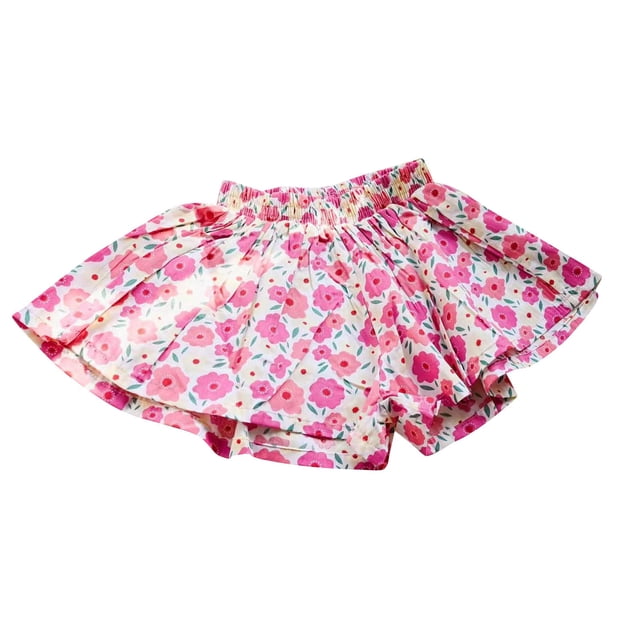 Girls Shorts Casual Bermuda Spring Summer Floral Printed Short Pants Summer Ruffle Beach Shorts with Pockets Size 3-9 Pink