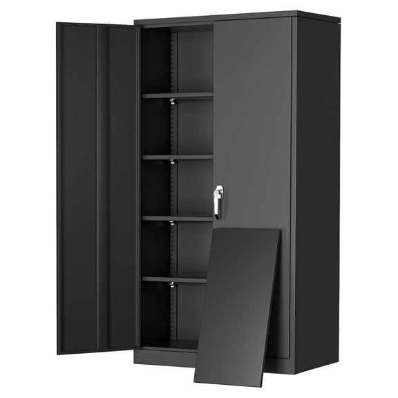 72" Metal Storage Cabinet, 36" W x 18" D Black Locking Garage Cabinet