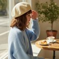 thumbnail image 2 of Hsqqdc Women Cotton Linen Beret Vintage Solid French Painter Hat Literary Autumn Winter, 2 of 7