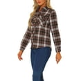 thumbnail image 4 of INSPIRE CHIC Women's Plaid Roll up Long Sleeves Single Breasted Shirt with Brushed Flap Pockets L Coffee, 4 of 6