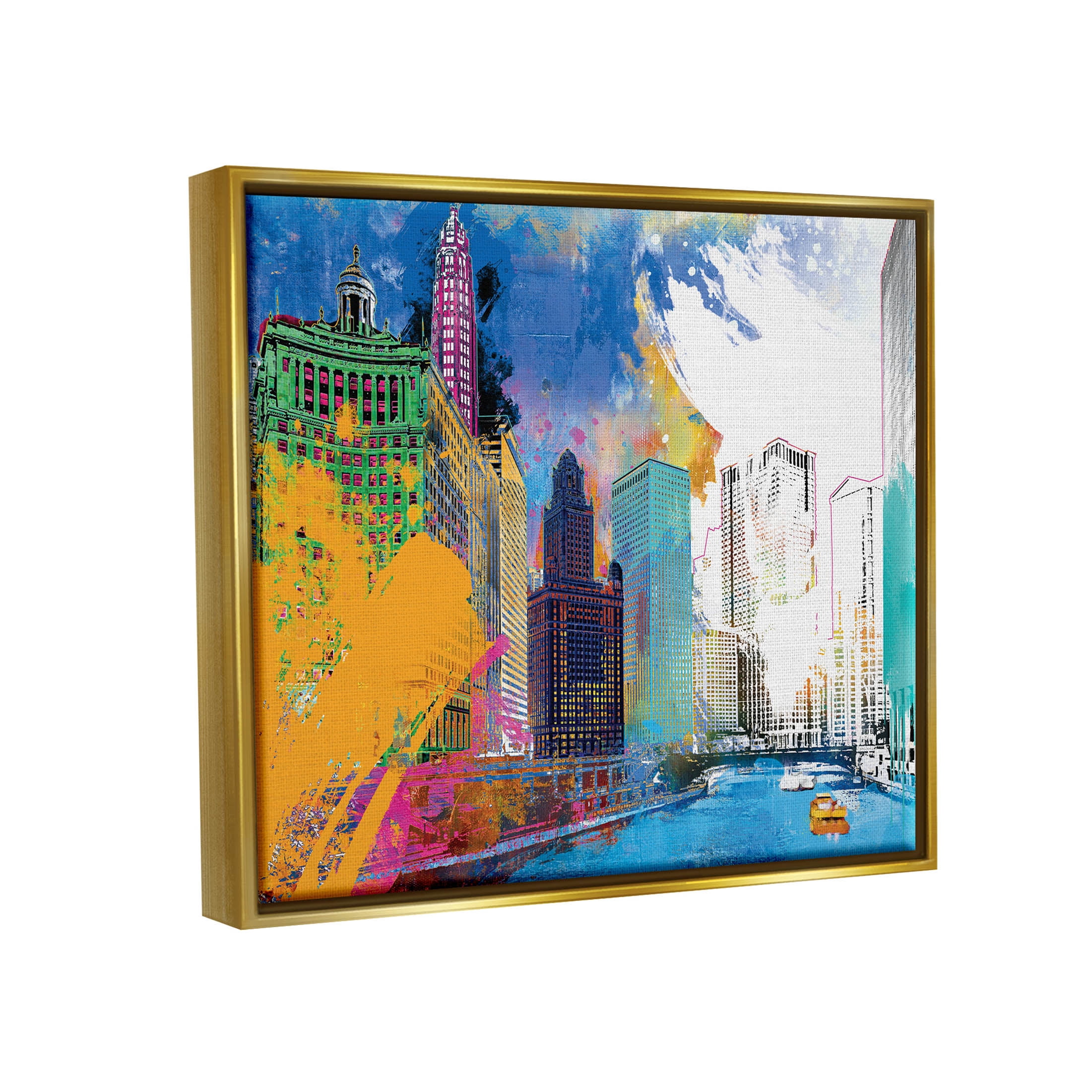 Stupell Industries Urban City Buildings Collage Graphic Art Metallic Gold Floating Framed Canvas Print Wall Art, Design by Porter Hastings