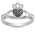 thumbnail image 3 of CZ Bridal Wedding Engagement Ring Set Simulated Black Diamond Claddagh Silver (7), 3 of 5