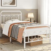 Yaheetech Vintage Metal Bed Frame with Diamond Pattern, Twin,White