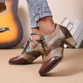 thumbnail image 5 of Womens Ethnic Dress Ankle Boots Boho Floral Leather Pointed Toe Lace up Stacked Heels Oxfords Combat Booties, 5 of 8