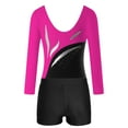 thumbnail image 4 of YONGHS Kids Girls Shiny Diamond Ballet Dancewear Long Sleeve Gymnastics Leotard with Shorts Set Hot Pink&Black 14, 4 of 6