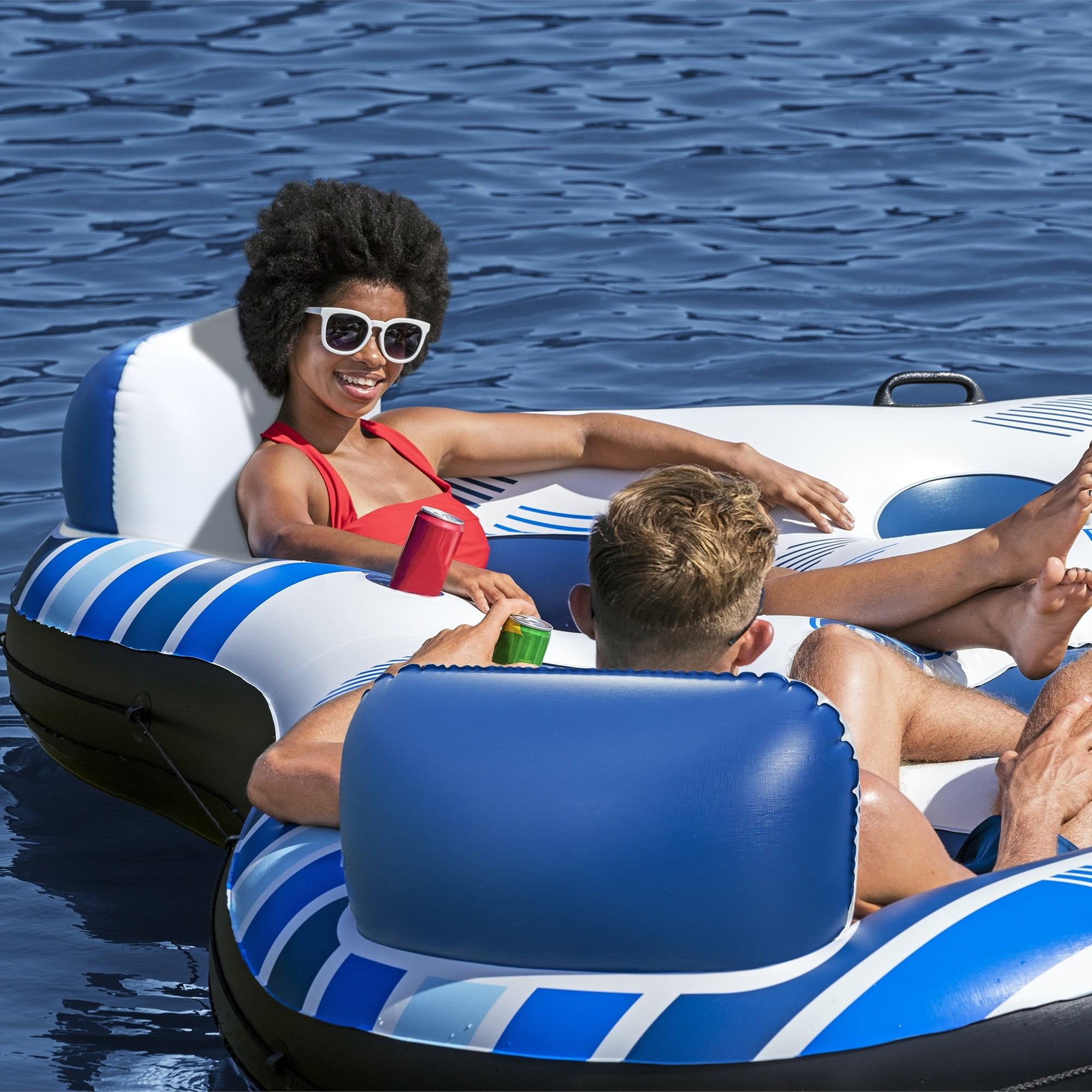 Hydro Force: Rapid Rider Quad River Tube - 8'5" x 8'5"  - Blue & White, Seats Up To 4 Adults, Built In Cupholders, Inflata-Shield Material, Punture Resistant, 784 lb Weight Capacity