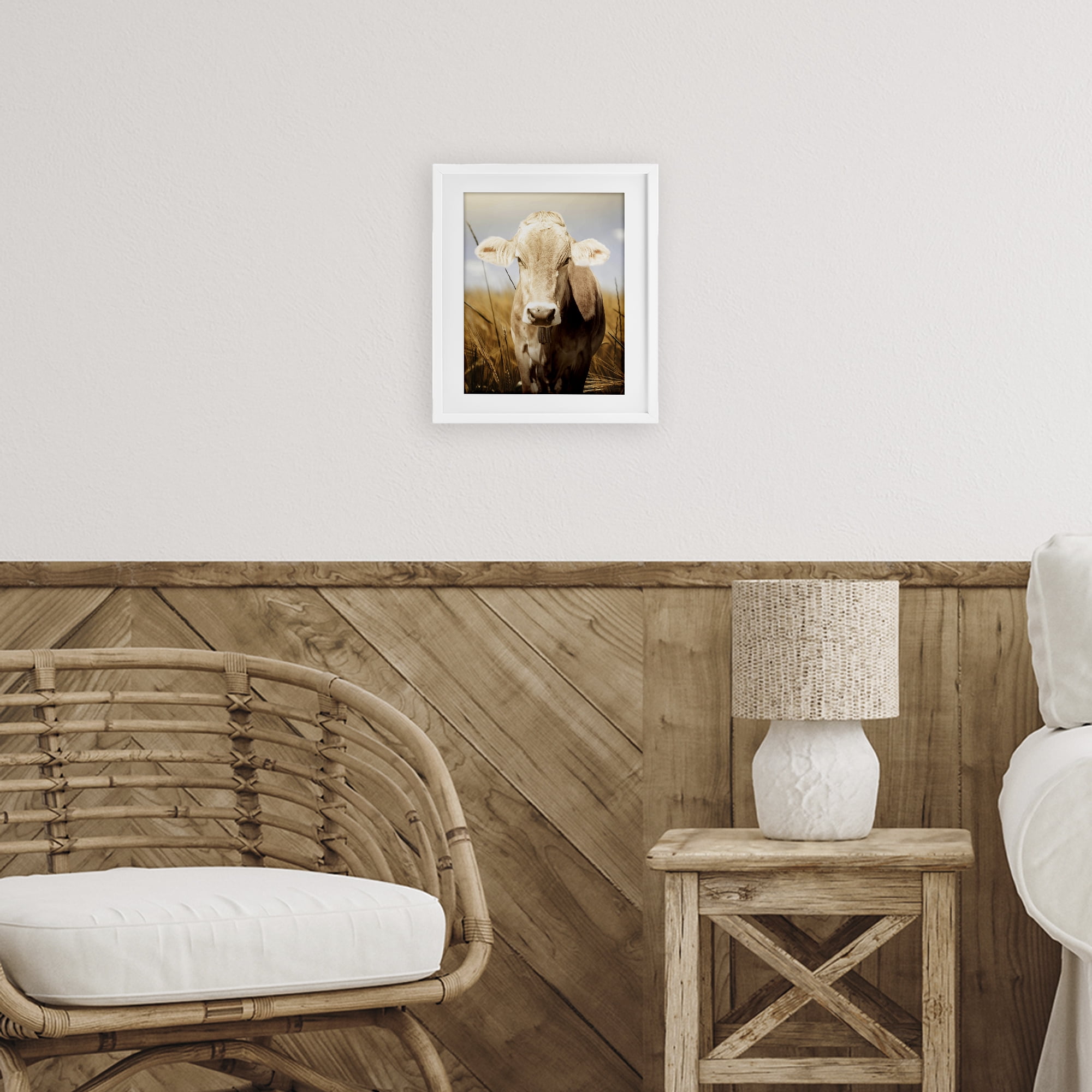 Stupell Industries Simple Belle Cow Portrait White Framed Print Under Glass, design by Marcus Prime