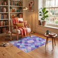 thumbnail image 3 of ODIKA 3'x5' Ultra-Soft Throw Mat, Diagonal Unicorn Checkerboard Motifs Emblems Purple Checkered None Washable, Bare feet friendly, Easy Care Indoor rug for Bedside, Vanity, 3 of 7