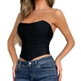 thumbnail image 4 of Elainilye Fashion Women's Corset Tube Top Ladies Sexy Solid Flower Strappy Strapless Underbust Tight Waist Vintage Shapewear,Black, 4 of 9
