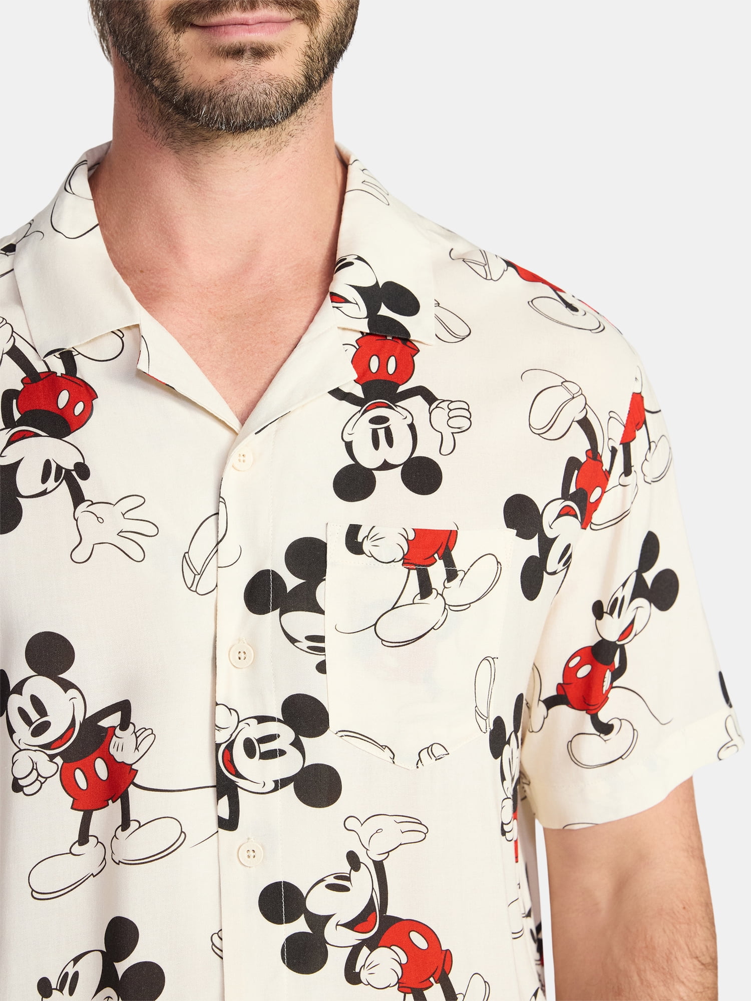 Disney Men's and Big Men's Mickey Mouse Wander Graphic Button-Up Shirt, Sizes XS-5XL