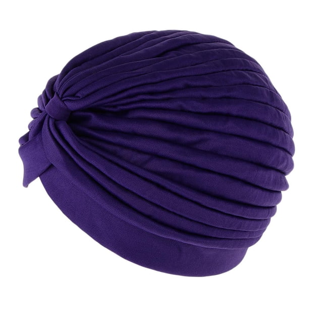 Mujeres señoras elástico turbante cabeza envoltura Chemo Bandana Hijab estilo indio sombrero Púrpura Zulema Sombrero de turbante para mujer
