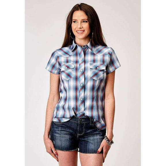 Roper Womens Short Sleeve Snap Americana Plaid Western Shirt