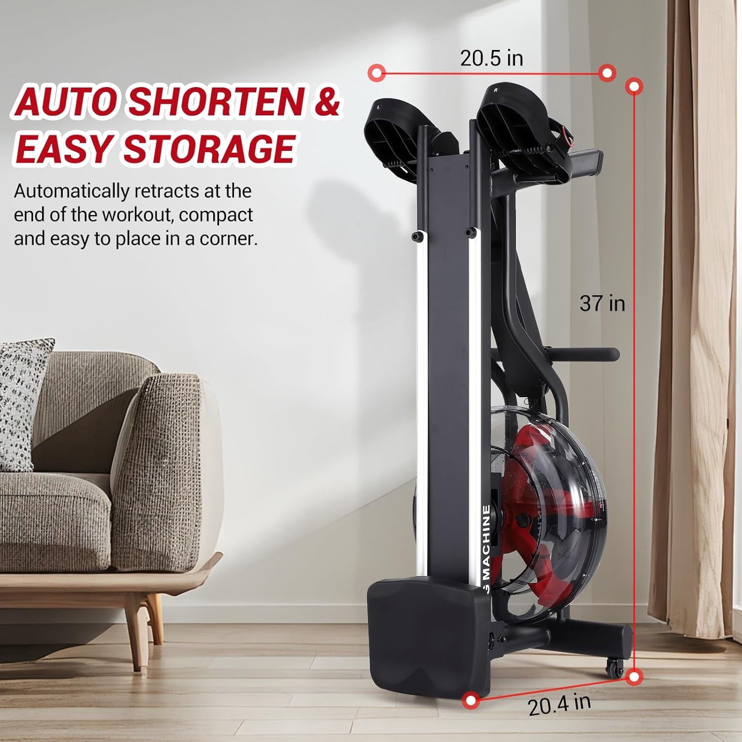 M optimized Water Rowing Machines for Home, 380 Lbs Capacity Rower Machine with Digital Monitor, Wide Ergonomic Seating and Tablet Holder, App Compatible