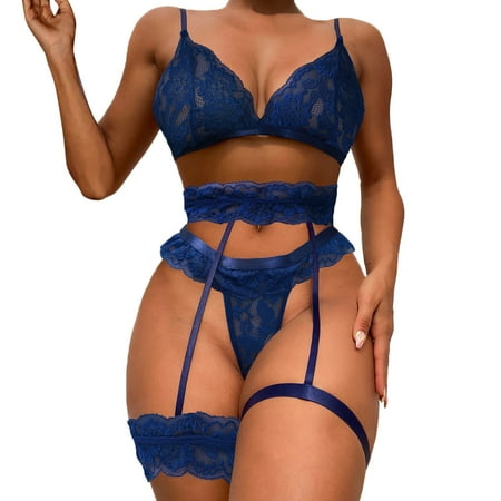 

Zuwimk Lingerie For Women Women Lingerie Lace Strap Chemise Teddy V Neck Sleepwear Blue S