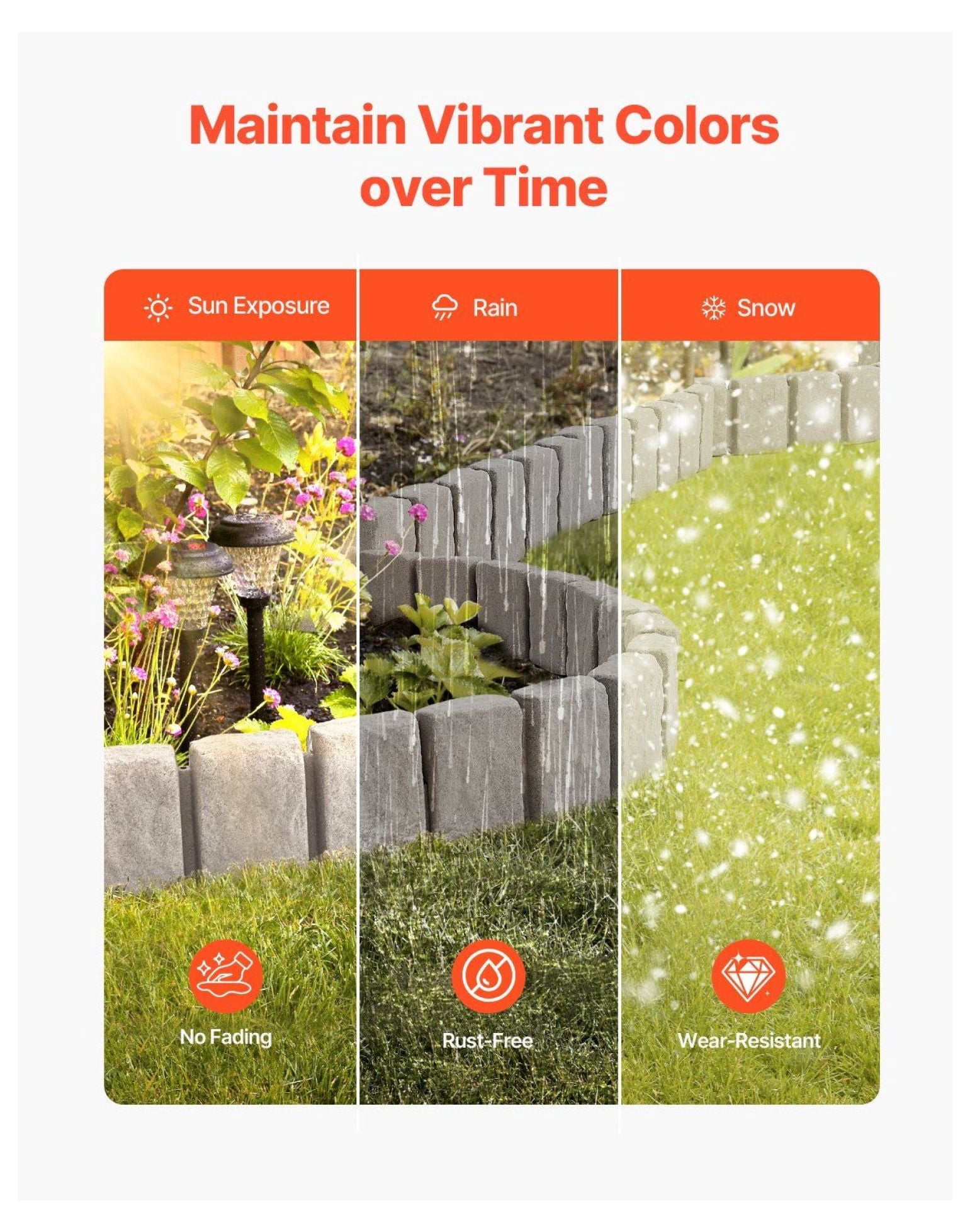 Faux Stone Landscape Edging, 47.2x9in Garden Border, Flexible Lawn Edging with Stakes, Realistic Brick Edging for Yard, Driveway, Walkway - Beige