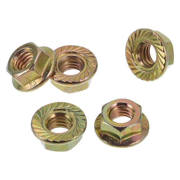Unique Bargains 5 Pcs M6 Car Flange Nuts Carbon Steel Concave and Convex Hex Lock Flange Nuts Non-Slip Lock Flange Color Zinc for Car Motorcycle