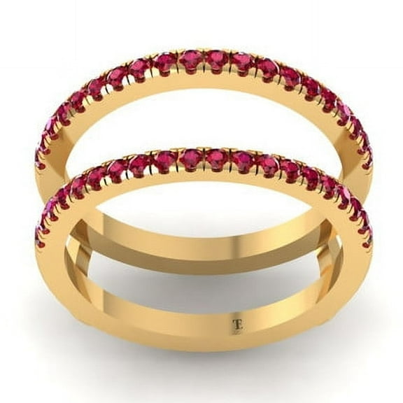14K Yellow Gold Plated Red Ruby Round Cut Wrap Enhancer Wedding Band Ring for Women