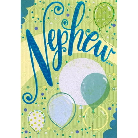 Designer Greetings Sparkling Balloons and Blue Foil Lettering Nephew Birthday Card