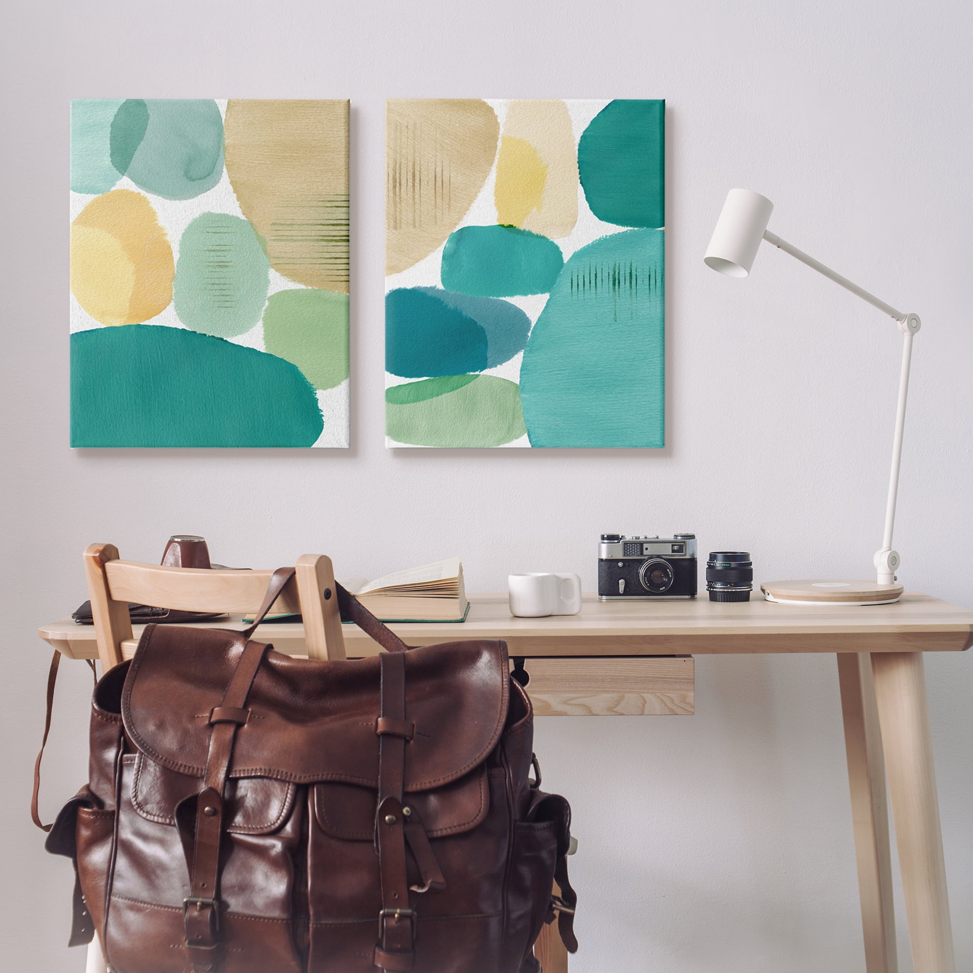 Stupell Industries Abstract Green Geometric Abstract Painting Gallery Wrapped Canvas Art Print Wall Art, 24 x 30, Set of 2