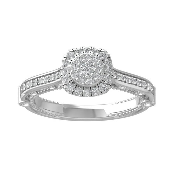 ARAIYA 10K White Gold Round Cluster Diamond Engagement Ring (5/8 cttw, I-J Color, I2-I3 Clarity), Size 10