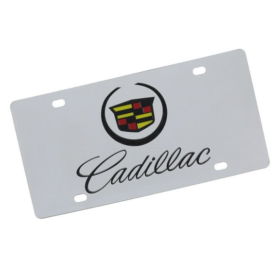 Cadillac Dual Logo License Plate (Black On Chrome)