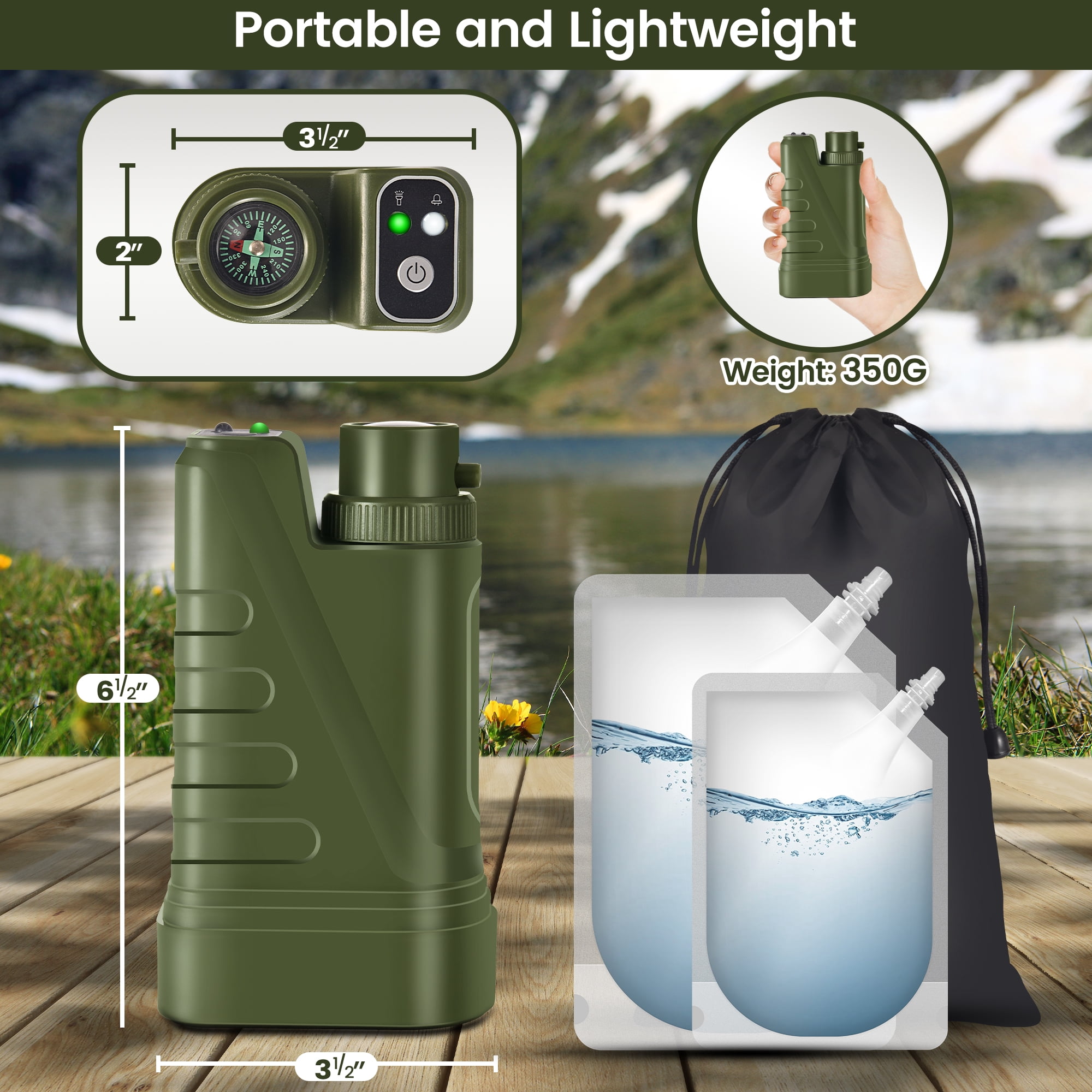 Electric Portable Water Filter, Water Purifier Survival with Emergency Water Filter System,4-Layer Filtration, Camping Backpacking Hiking Travel Essentials