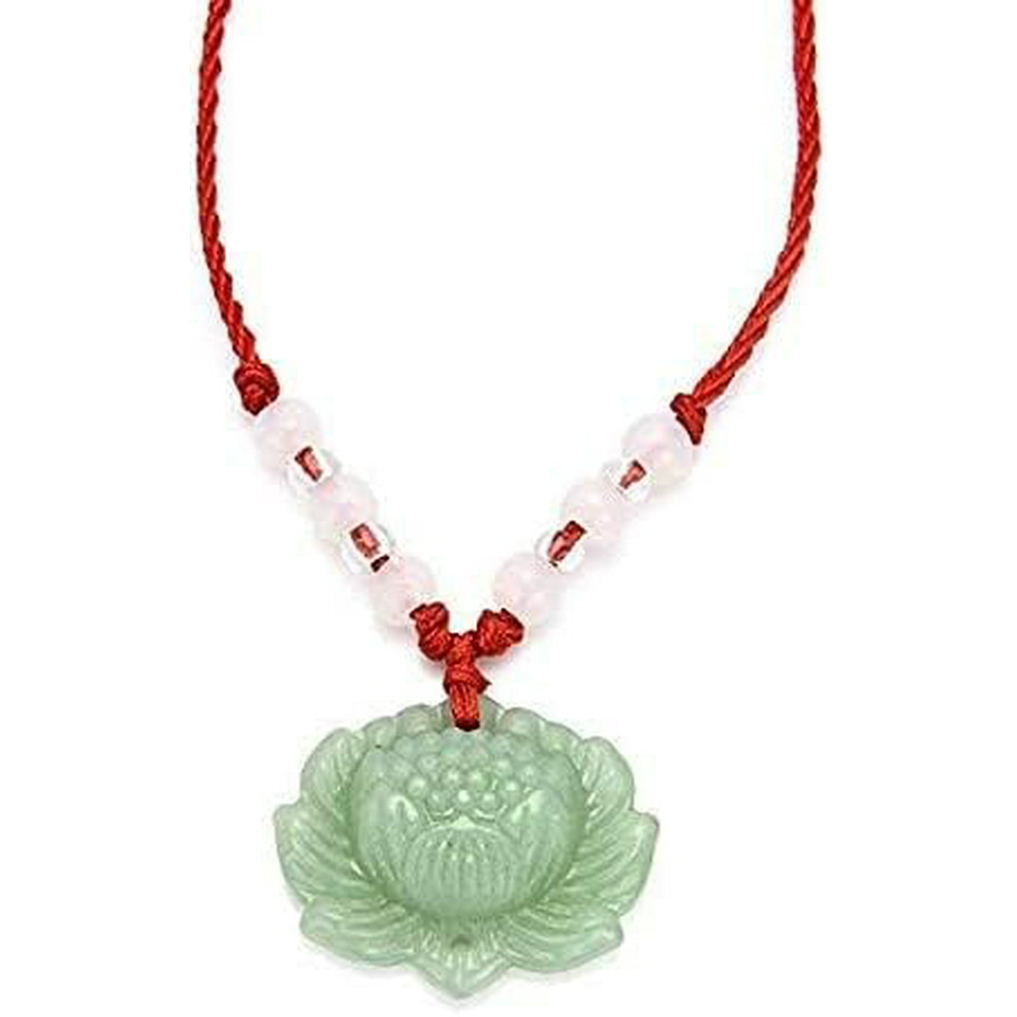 Sdouefos Natural Green Jade Lotus Pendant Necklace Fashion Lucky Charm Pendant Jewelry