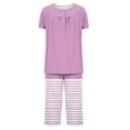 thumbnail image 4 of Timegard Ensembles de Pyjamas pour Femmes 2 Pcs Col Rond Manches Courtes Haut Pantalons Capri Rayés avec Poches Tenues, 4 of 7