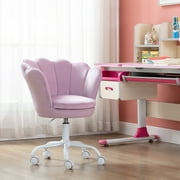 Guyou Kids Desk Chair, Velvet Rolling Swivel Children Chair, Adjustable Student Task Chair, Petal Type Backrest Vanity Chair for Bedroom Dormitory Children Gifts, Light Purple