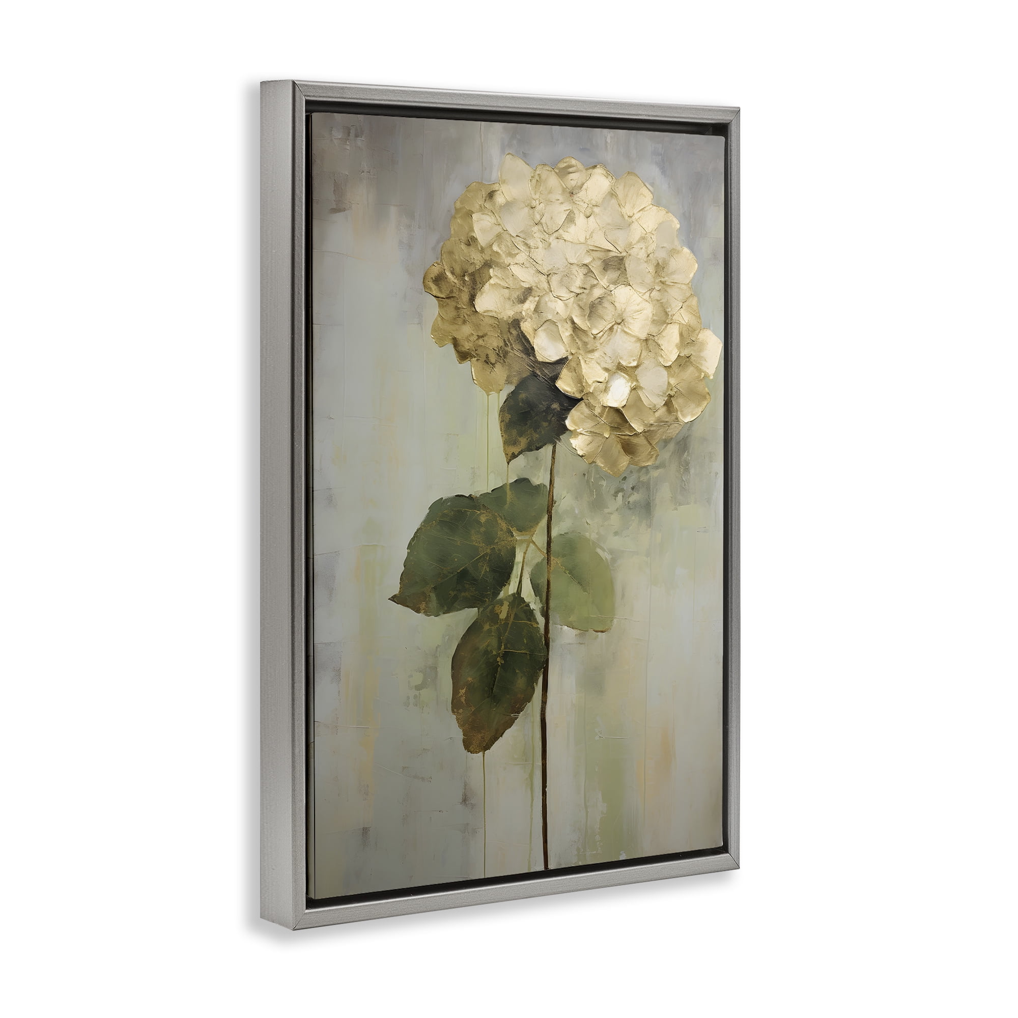 Stupell Industries Single Distressed Hydrangea Botanical & Floral Painting Gray Floater Framed Art Print Wall Art, 17 x 25