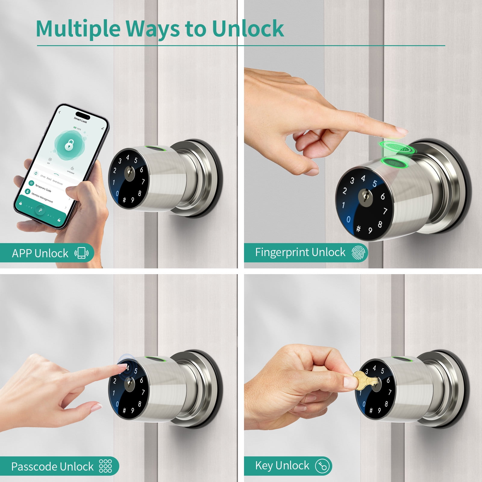 IRONZON Fingerprint Door Knob with App Control Smart Door Lock for Bedroom, Apartment Office and Garages